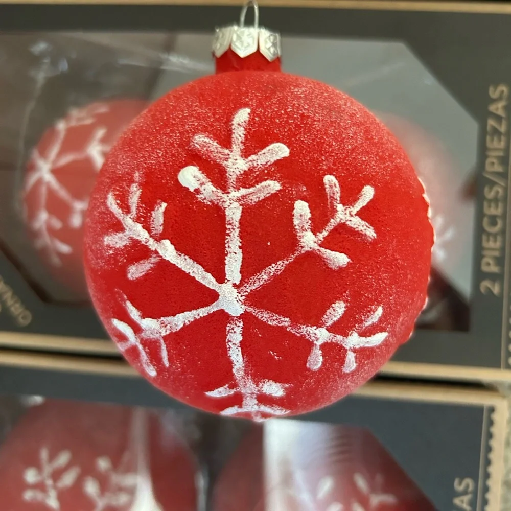 CHRISTMAS BULBS Glass large GLITTER snowflakes Christmas bulbs SET OF 5